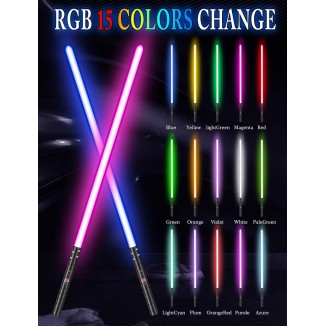 Lightsaber,Metal Hilt Force Fx Dueling Double Light Saber,Rechargeable 2-in-1 Real 15 Colors Length 40